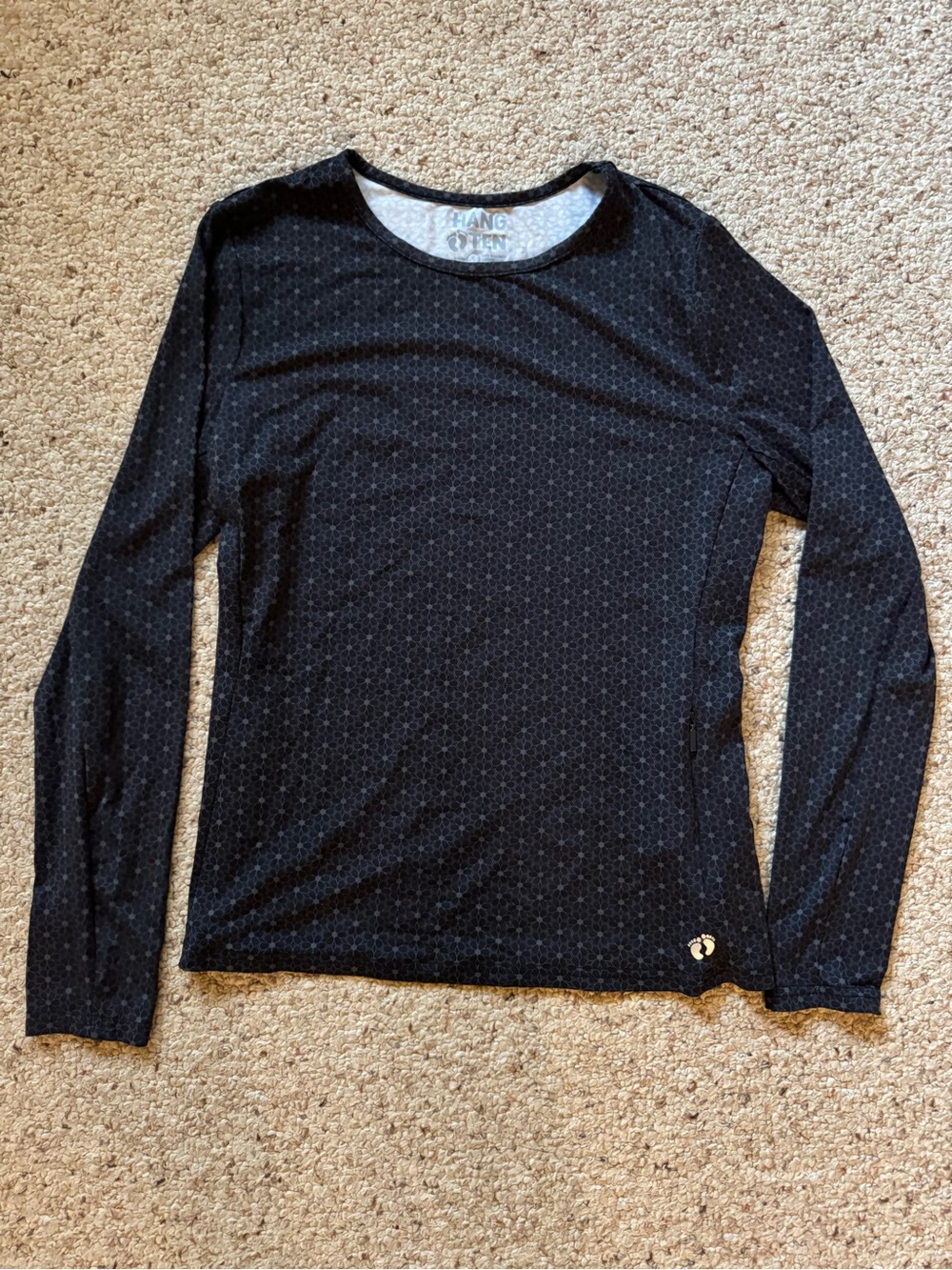 Hang Ten Black Long Sleeve UV Swim Shirt with Micro Dot Pattern